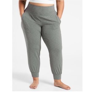 Athleta Salutation Jogger Sweatpants Heather Gray Green High Waisted Rise